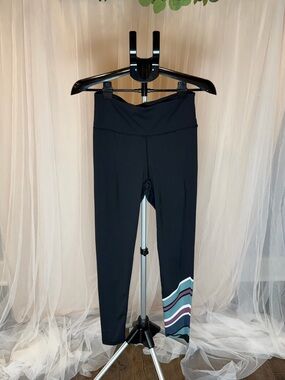 Mono B Black High Waist Leggings w/ Color Block Stripe – Size M